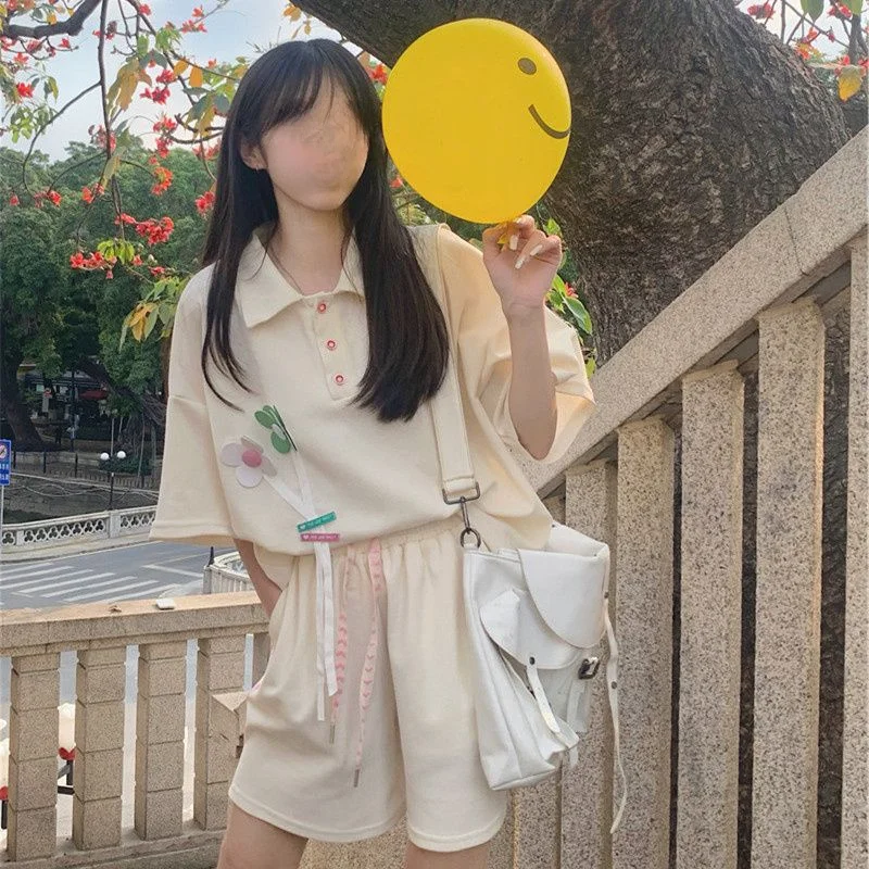 Повседневный Спортивный комплект для женщин летняя свободная футболка с