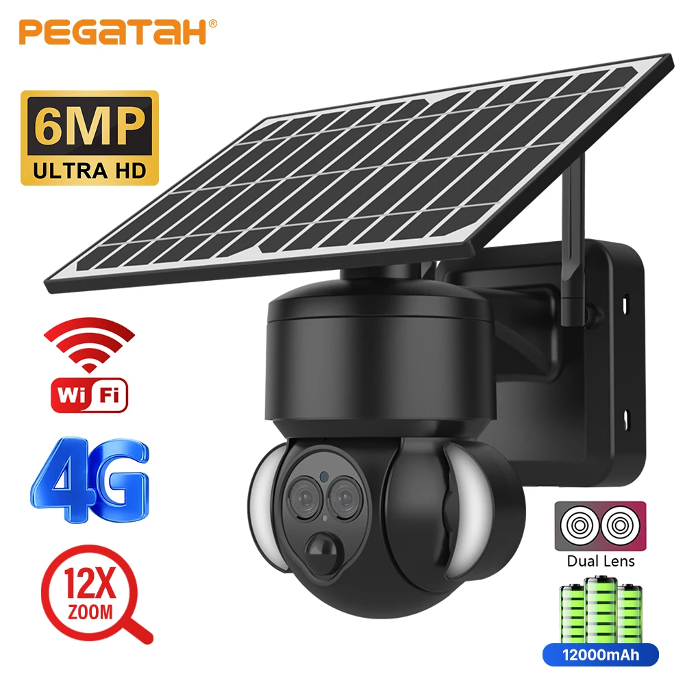 

WiFi/4G Solar Camera 6MP 12X Outdoor Dual Lens HD Wireless Power Battery Camera PTZ Security Surveillance CCTV Camera Light