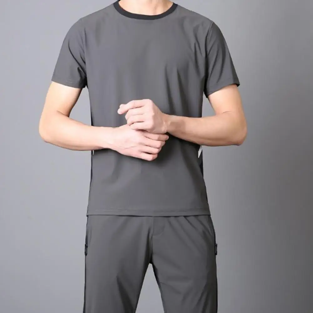 

Loose 1 Set Simple Quick Dry Drawstring Sportswear Set Smooth Sportswear Set Short Sleeve for Running