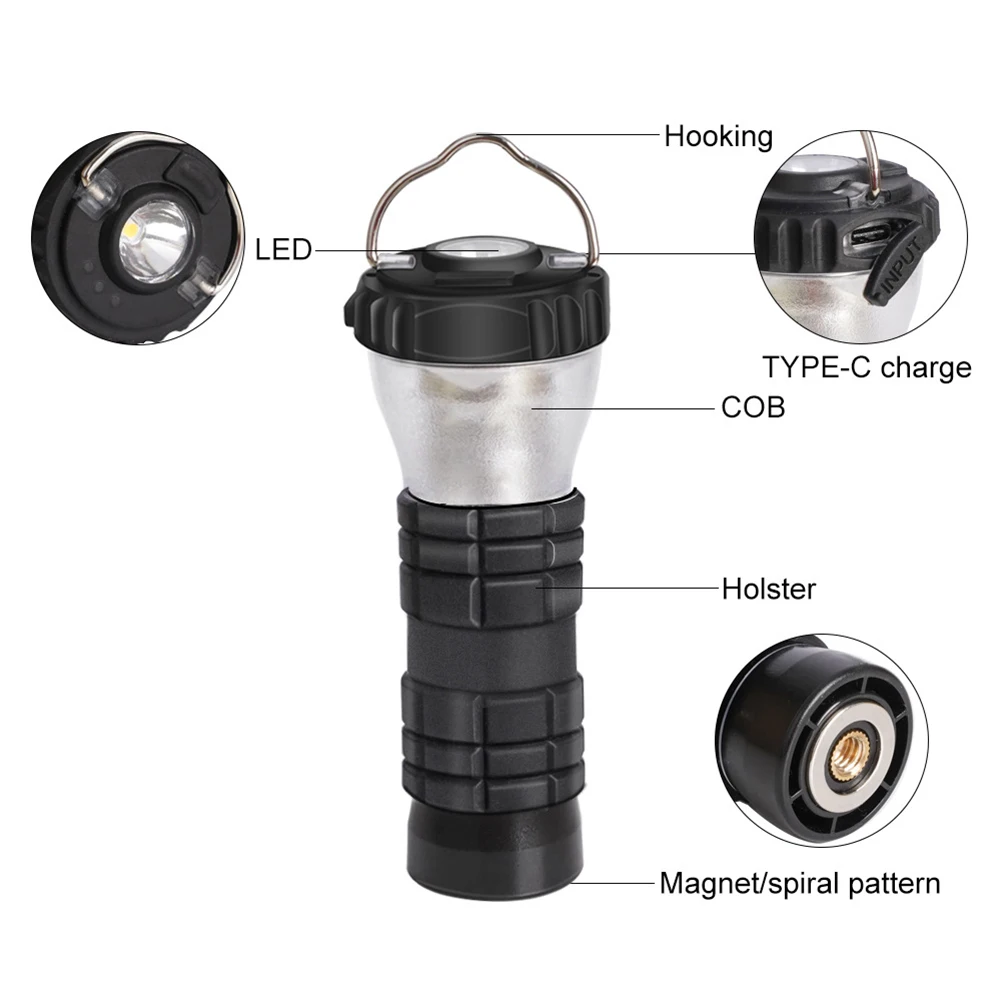

Portable Camping Light Rechargeable Outdoor LED Flashlight 3 Lighting Modes with Magnetic 2200mAh Emergency Tent Camp Supplies