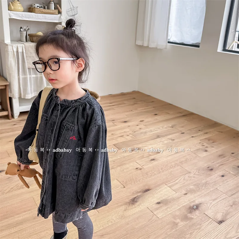 

2023 Autumn New Children Long Sleeve Denim Coat Baby Boy Solid Casual Windbreak Overcoat Girl Loose Cardigan Jacket Kids Clothes
