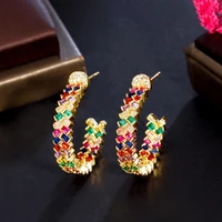 threegraces new chic gold color small multicolor cubic zirconia hoop earrings for women korean fashion daily party jewelry er922