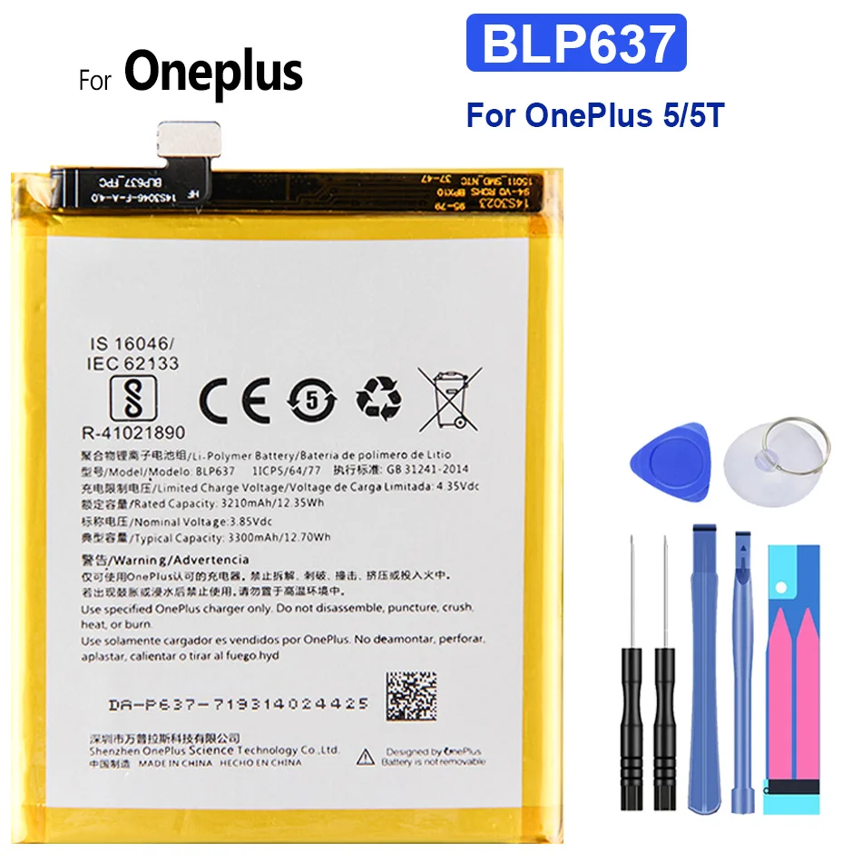 

Phone Battery BLP637 For OnePlus 5/5T for One Plus 1+ 5/5T/3 Three/6/2/1 A0001/5/5T/3T/6T/7 Batteria + Track Code