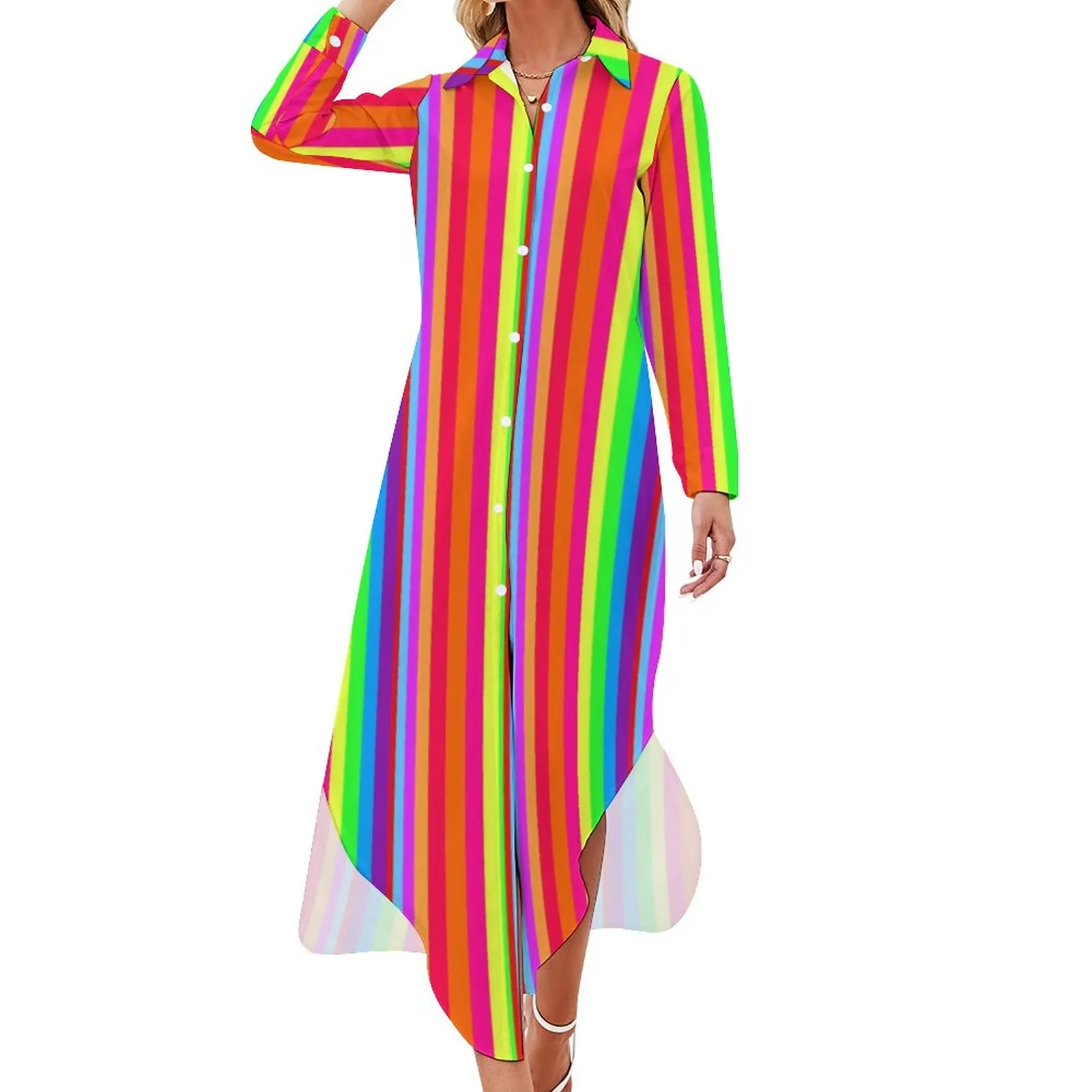 

Rainbow Stripes Casual Dress Joyous Pride Colorful Pattern Street Style Dresses Sexy Retro Chiffon Dress Vestidos Big Size 6XL