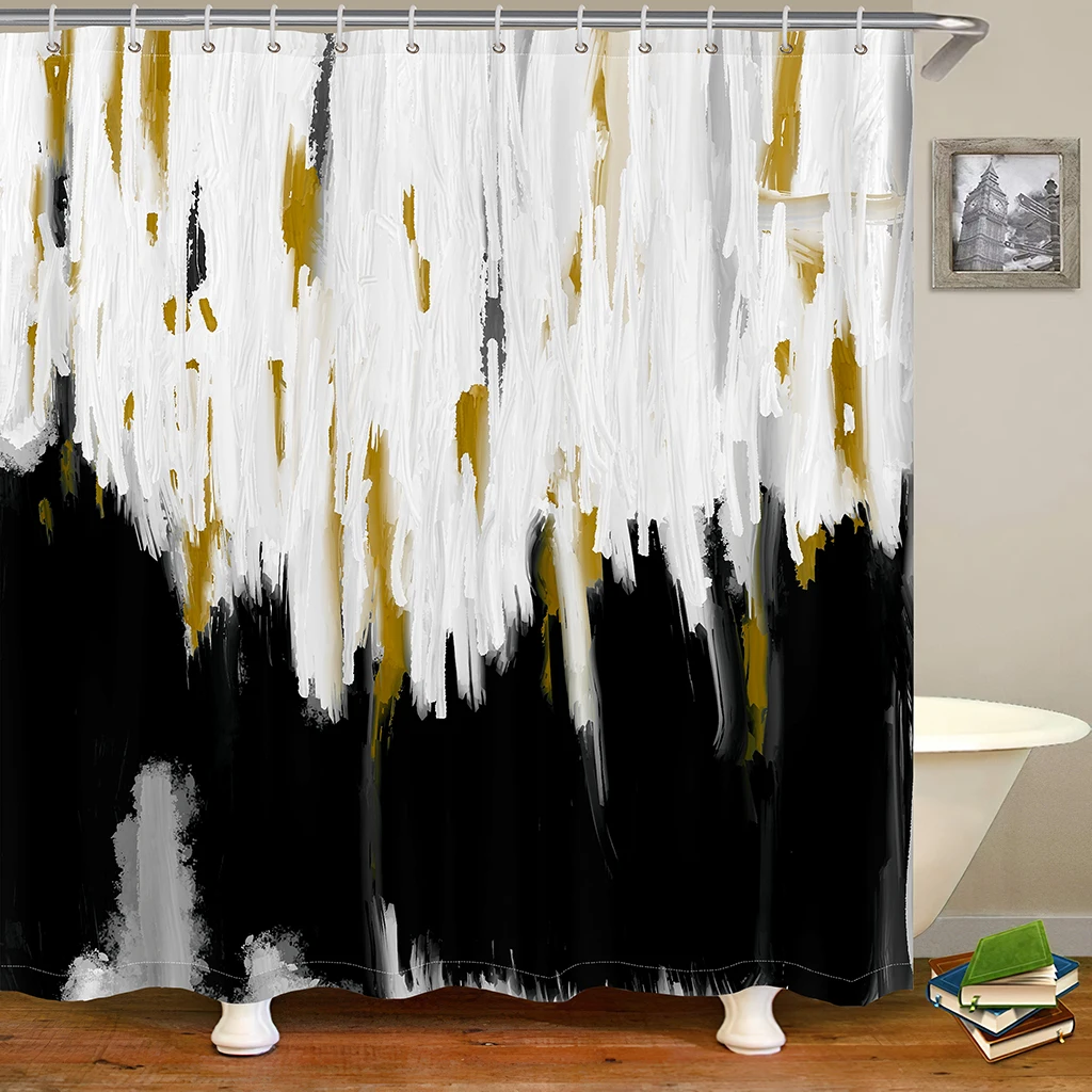 Абстрактная Геометрическая прямоугольная полимерная занавеска для душа с граффити в современном художественном стиле для ванной комнаты водонепроницаемая ткань с 12 крючками