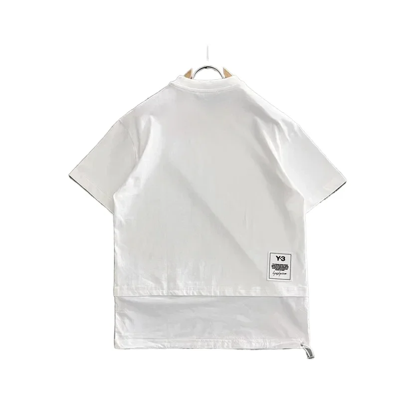 

Yohji Tshirts Y-3 Yamamoto Y3 Signature Splicing Pull Cord Top Fashion Brand Versatile Short-sleeved T-shirt Men And Women 23SS