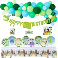 fangleland dinosaur themed latex balloon cake decoration paper plate towel cup tablecloth banner kids birthday party decoration