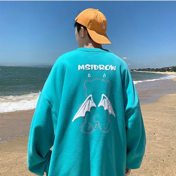 Женская толстовка со светоотражающим медведем одежда для пары корейские Модные