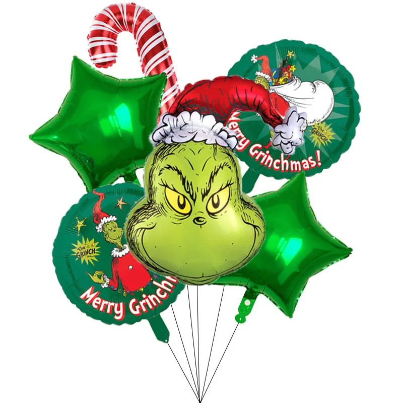 

Фольгированные воздушные шары Grinch с темами, зеленый монстр, воздушные шары из алюминиевой пленки, новогодние и рождественские украшения дл...