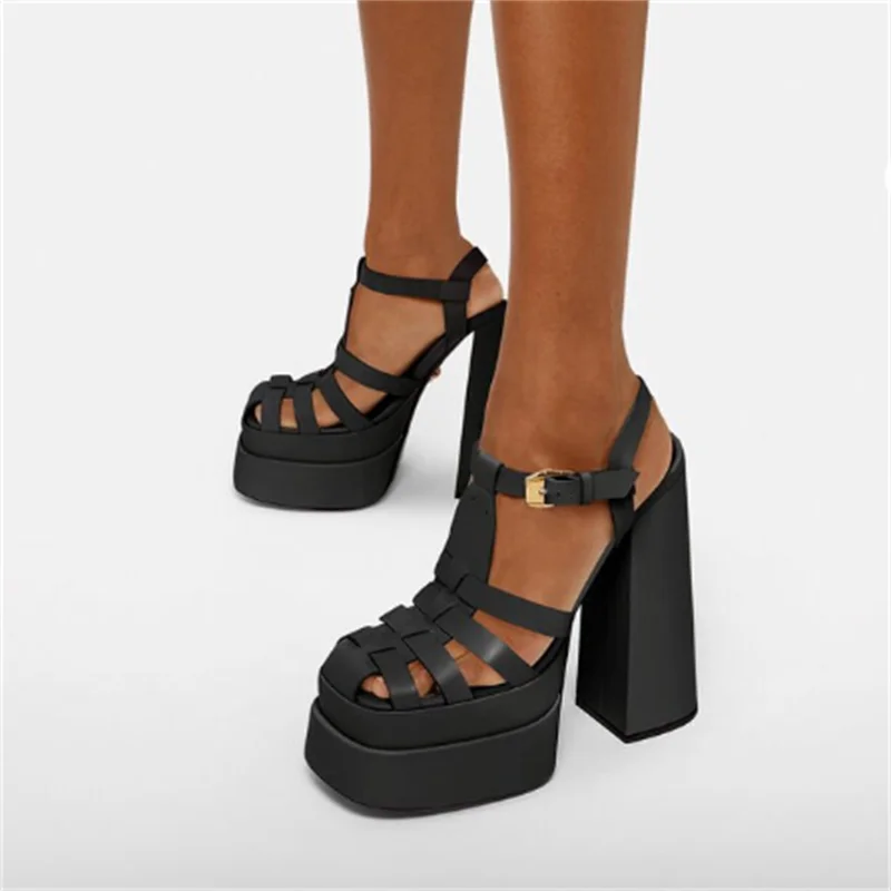 

2022 Summer Rome High-heeled Waterproof Platform Roman Sandals Hate The Sky High Catwalk Plus Size Sandals Cross Straps T-strap