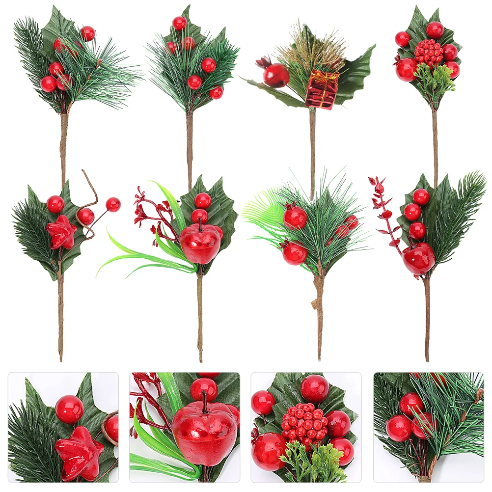 

8pcs Vivid Durable Berry Branches Photo Props Wreath Christmas Party