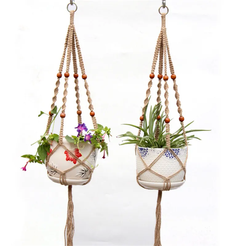 Gardening sling hand-woven natural fine linen basket flower pot plants flower pot a net hanging rope balcony