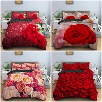 floral duvet cover set full size bedding sets soft luxury 3d red rose microfiber comforter cover romantic quilt cover