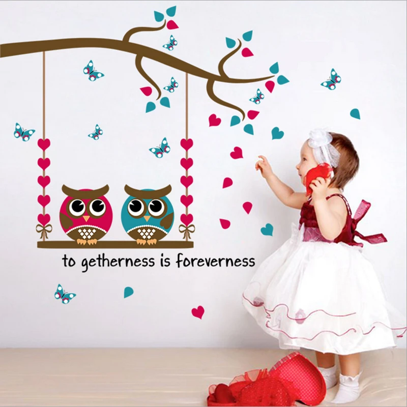 

New Cartoon DIY Branch Owl Wall Stickers Kids Room Living Room Bedroom Environment Decor Background Poster Wall Decoration