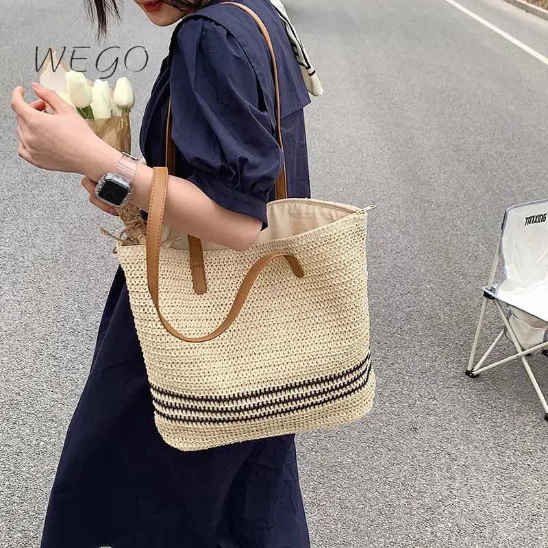 

Соломенная плетеная Сумка для женщин, модный вместительный тоут в богемном стиле, дизайнерская сумка на плечо