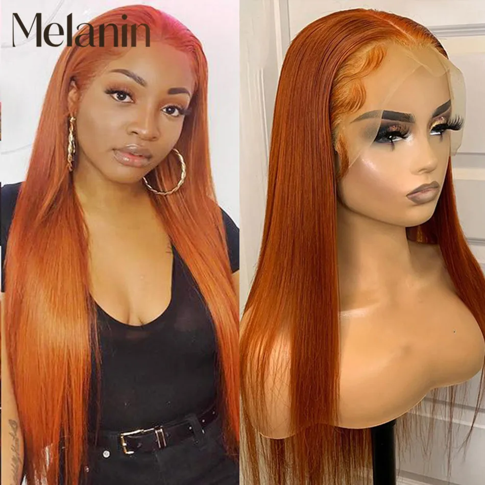 

Парики из человеческих волос Orange Ginger 13x 4, бразильские прямые человеческие волосы, фронтальные парики 4x4 5x5, парики на сетке HD