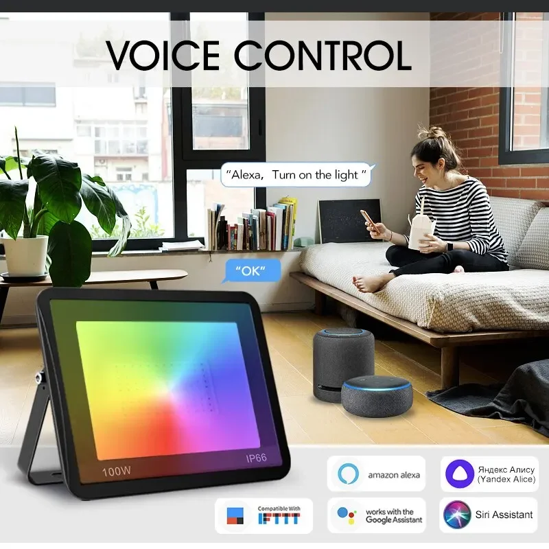 RGB прожектор Smart APP Голосовое управление RGBCW CCT 3000-6500K 30 Вт 50 100 220 В переменного тока