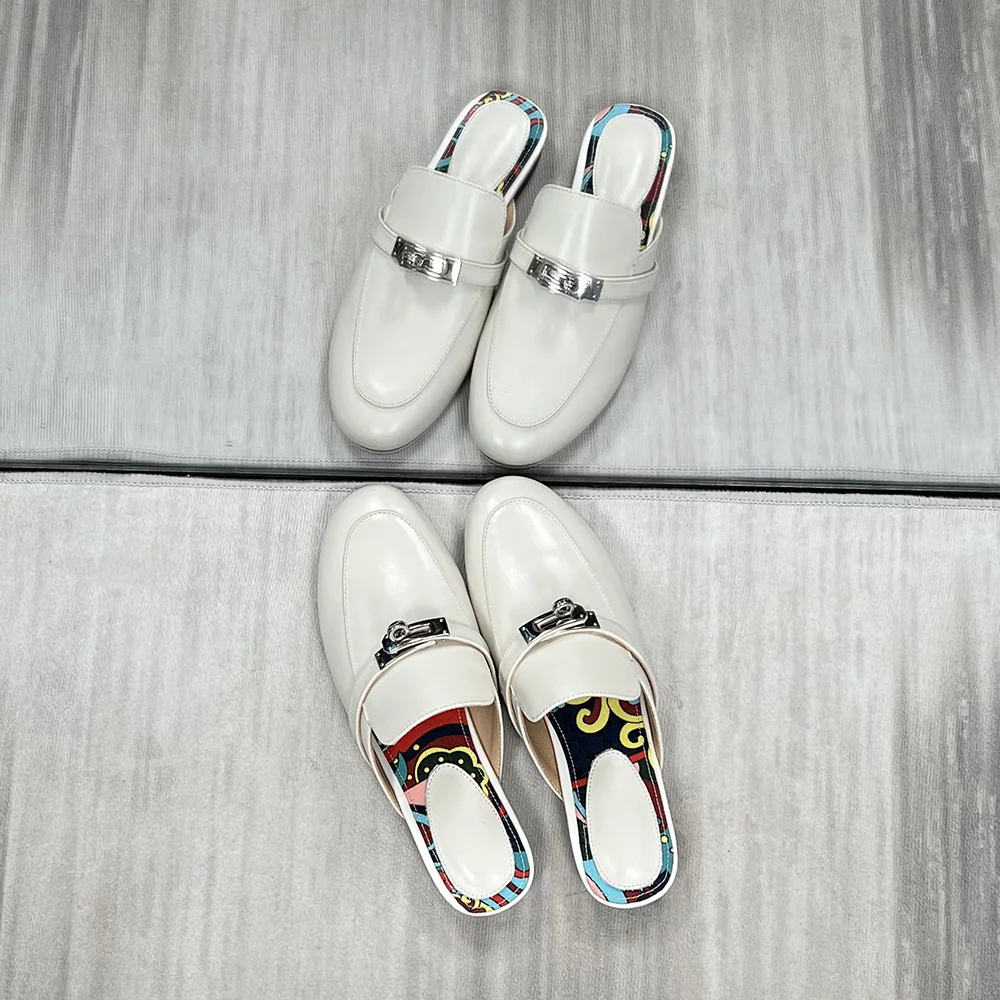 Slippers Women Casual Shoes Cowhide Outside sandalias Slip on Slingback Mules Basic Style zapatos mujer primavera verano 2022