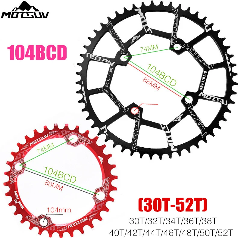 

MOTUSV MTB Positive Negative Tooth Disc 104BCD 30T 32T 34T 36T 38T 40T 42T 44T 46T 48T 50T 52T Aluminum Alloy Crown Chainring