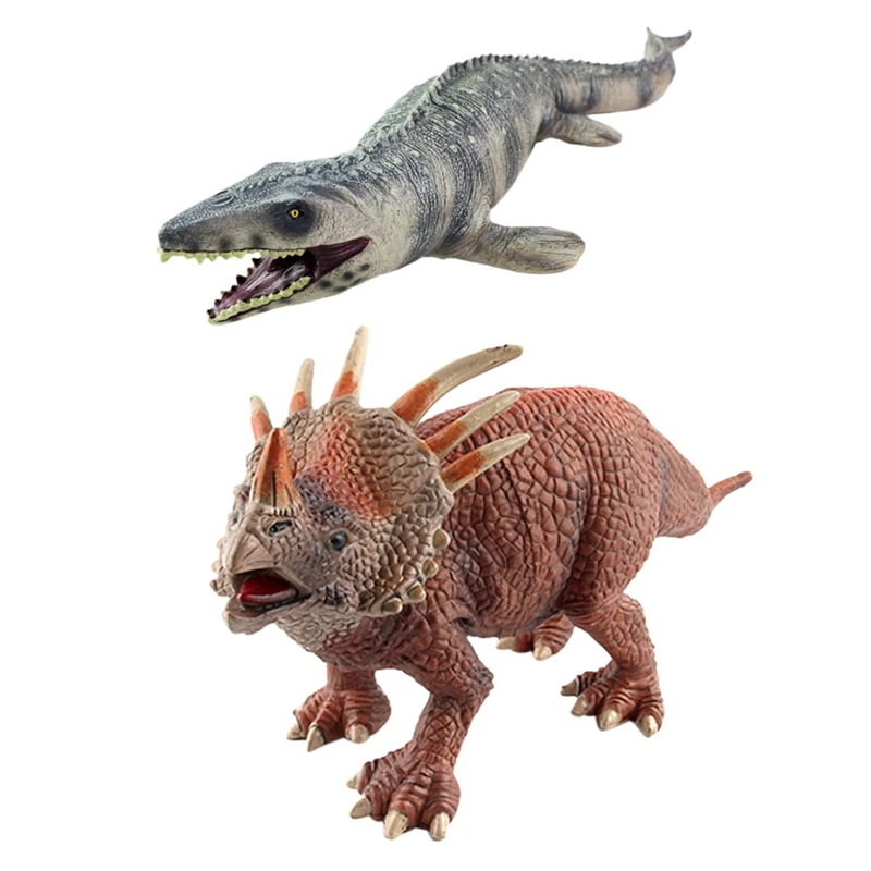 

2 Pcs Dinosaur Model Toy:1 Pcs 45 Cm Gray Dinosaur Toys Children Toy Simulation Plastic Soft & 1 Pcs Brown Big Size Jurassic Wil