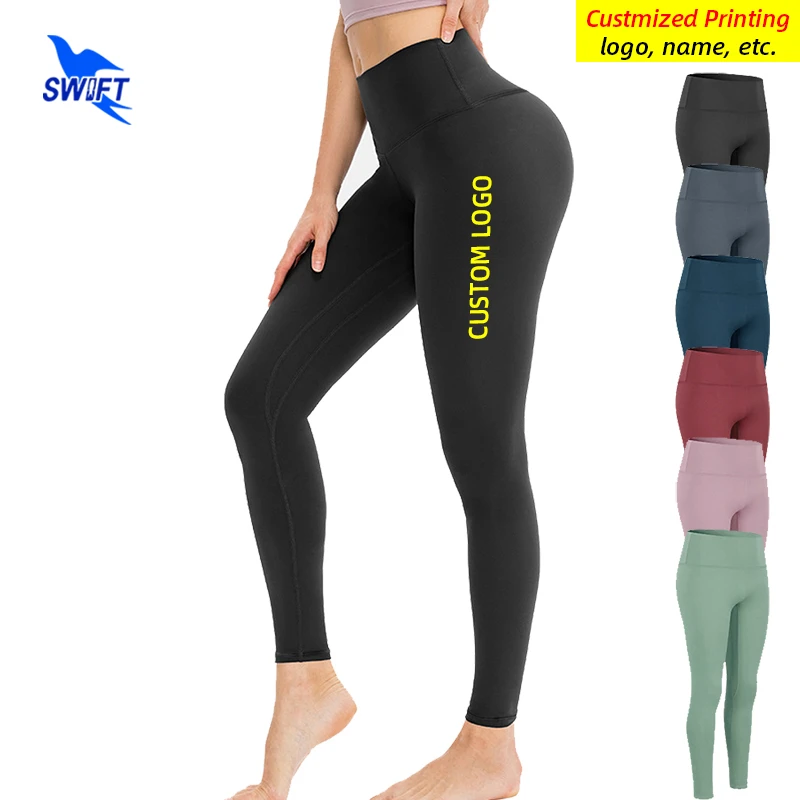 Customize LOGO Women High Waist Running Tights Quick Dry Elastic Fitness Yoga Pants Push Up Gym Leggings Sports Training Bottoms