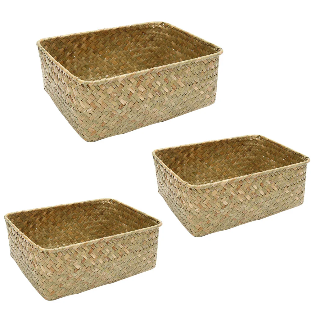 

3 Pcs Woven Seagrass Basket Candy Containers Planter Hyacinth Pot White Bamboo Storage Bins Laundry Organizer Jute Baskets