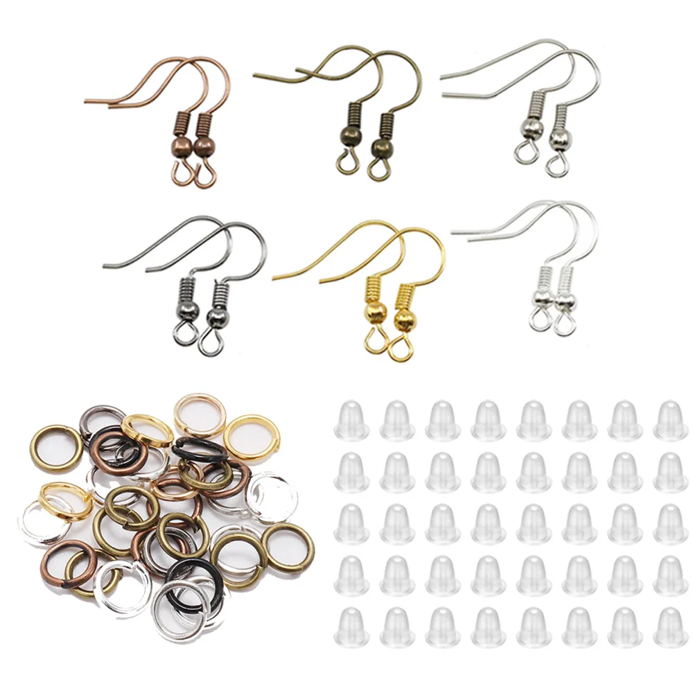 300pcs Hypoallergenic Earrings Hook Kit Ear Wires Fish Clasps Hooks Open Jump Rings Earplugs For DIY Jewelry Making Accessories