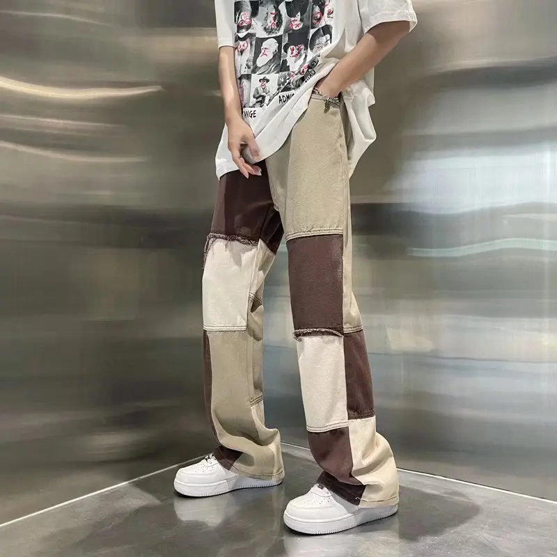 

HOUZHOU Patchwork Distressed Jeans Men Bootcut Jeans Men's Flared Pants Harajuku Denim Trousers Male Japanese Streetwear Hip Hop