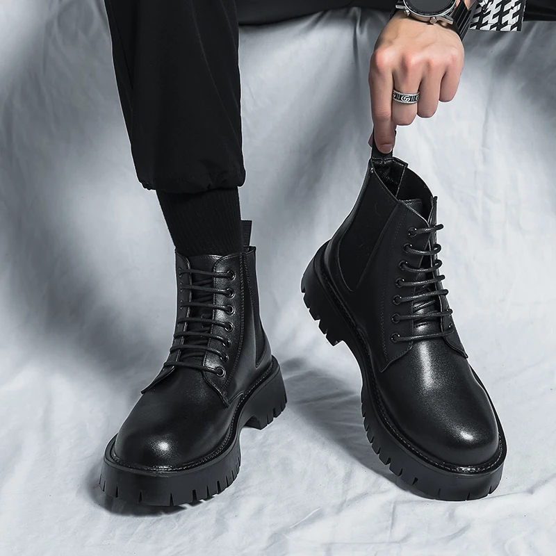 

Trendy High Top Men Boots Designer Boots For Men Leather Casual Shoes Handmade Thick Bottom Ankle Booties Italian Winter Botas