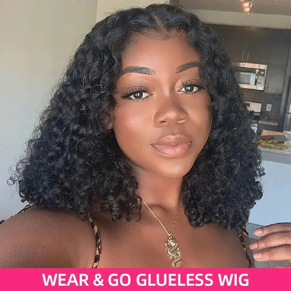 Glueless Short Curly Bob Wig Wet And Wavy Water Wave Bob Wig Malaysian Lace Front Human Hair Wigs For Women 13x4 Frontal Wig