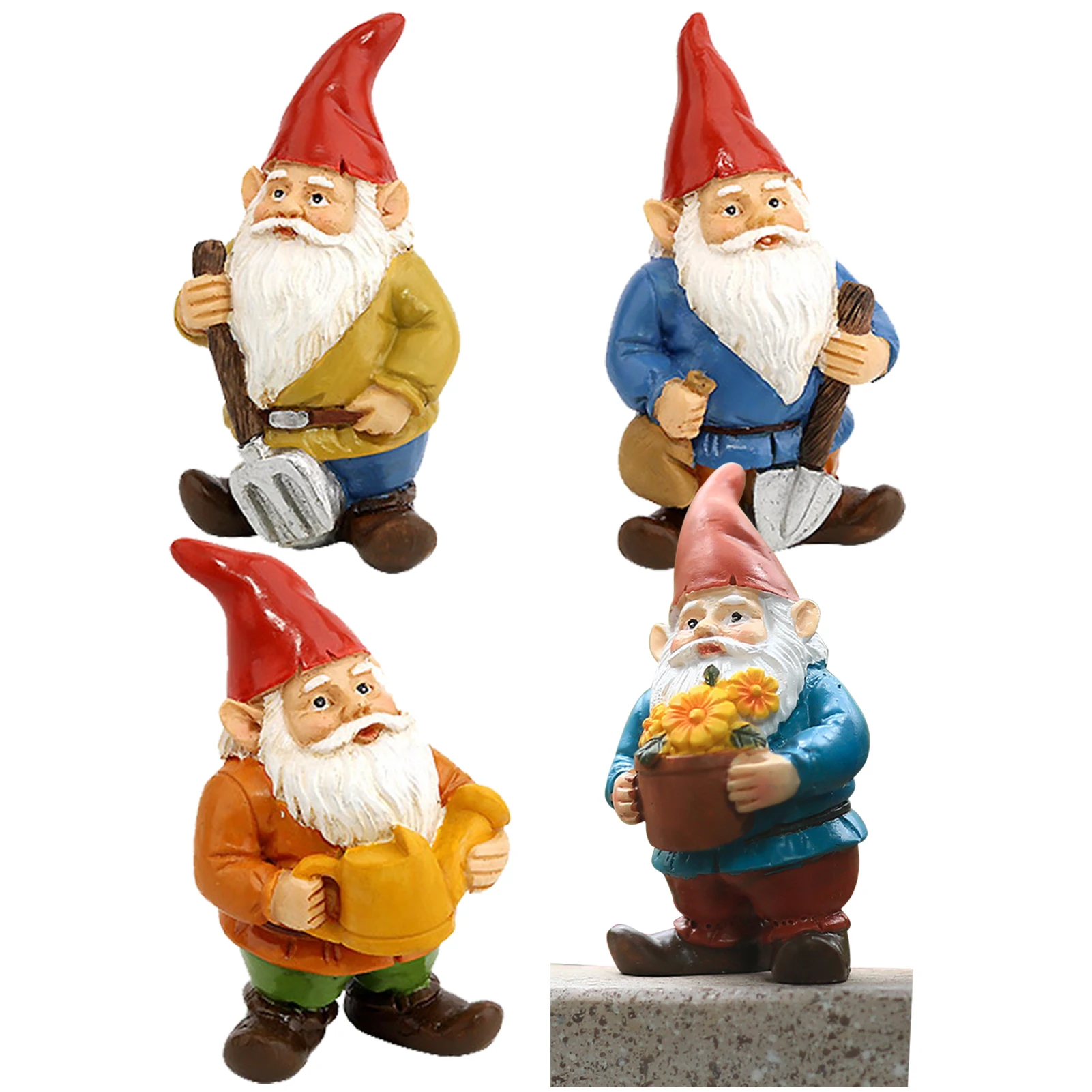 

Мини-Статуэтка Феи гнома, 4 шт., фигурки гномов для садоводства, Миниатюрные аксессуары, микро-ландшафтное украшение, цветочные горшки, украш...