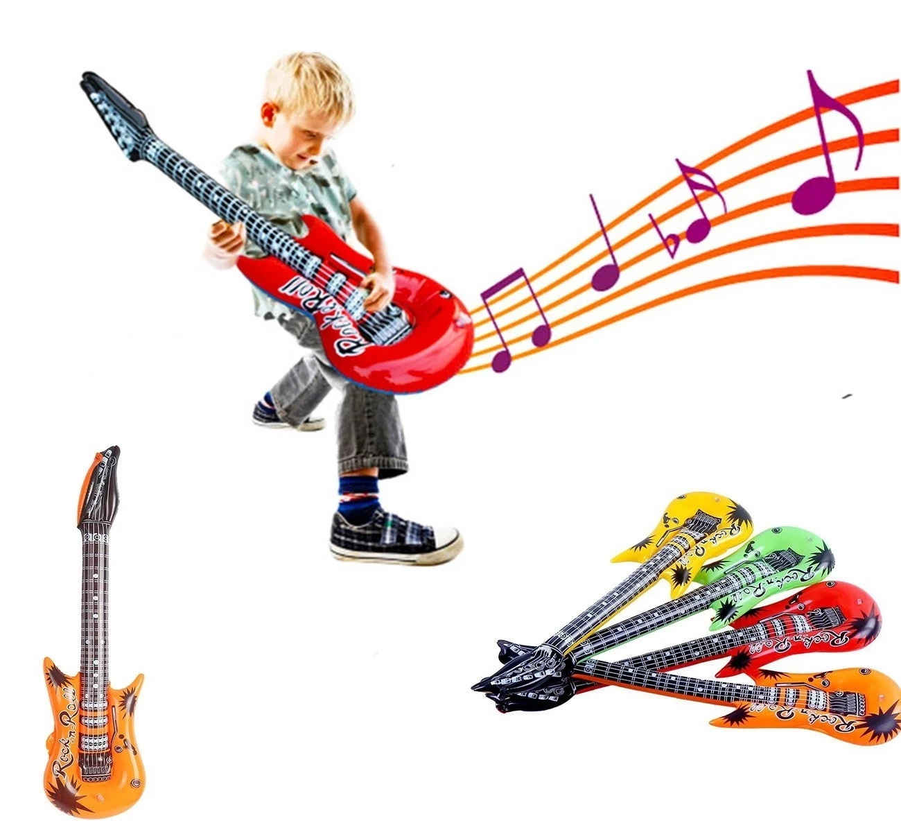 Надувная гитара-шарик 35" в ассортименте цветов, 6 штук в упаковке, для детской вечеринки, классические игрушки, шары на день рождения.