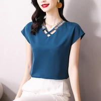 blouse women fashion short sleeve embroidered blouses for women v neck sexy hollow out top 2022 summer basic ol womens clothing