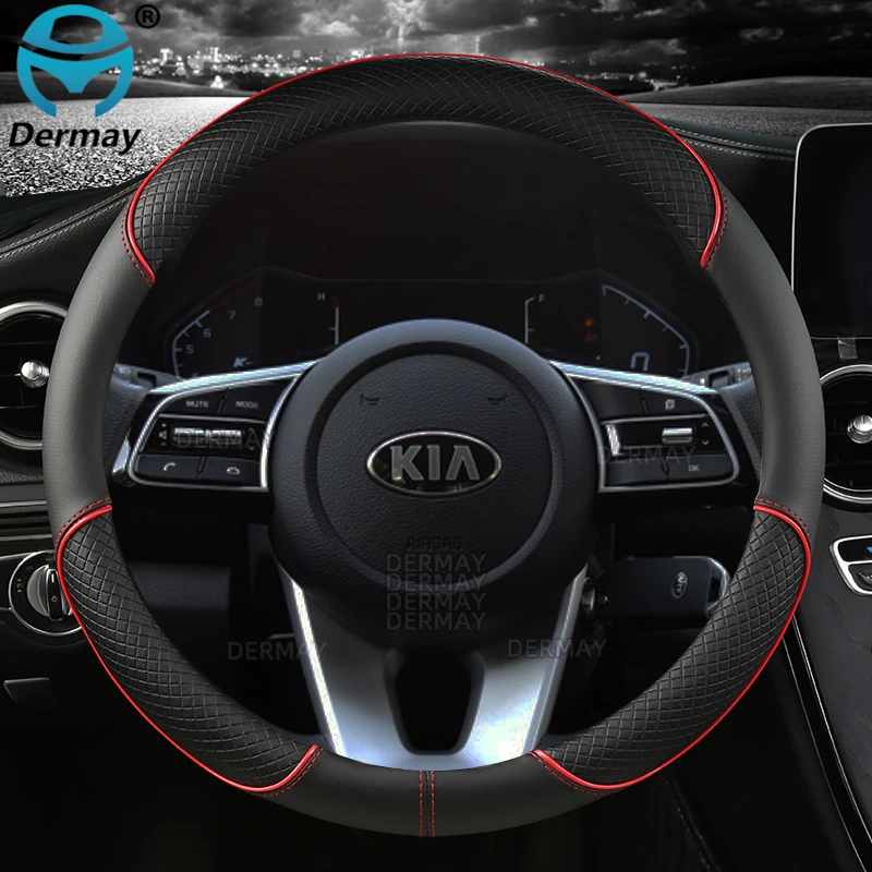 

PU Leather DERMAY Car Steering Wheel Cover for Kia Ceed Sportage Picanto Cerato Seltos Soul Rio 3 4 5 Auto Accessories