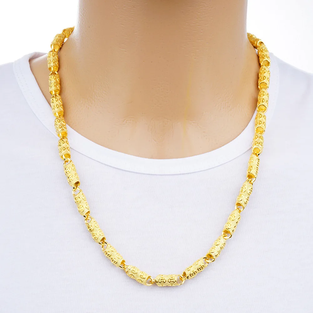 

Indian 24K Gold Necklaces for Men Women Wide Miami Snake Cuban Link Chain Kpop Collar Jewelry 60cm Thick Big Chunky Choker