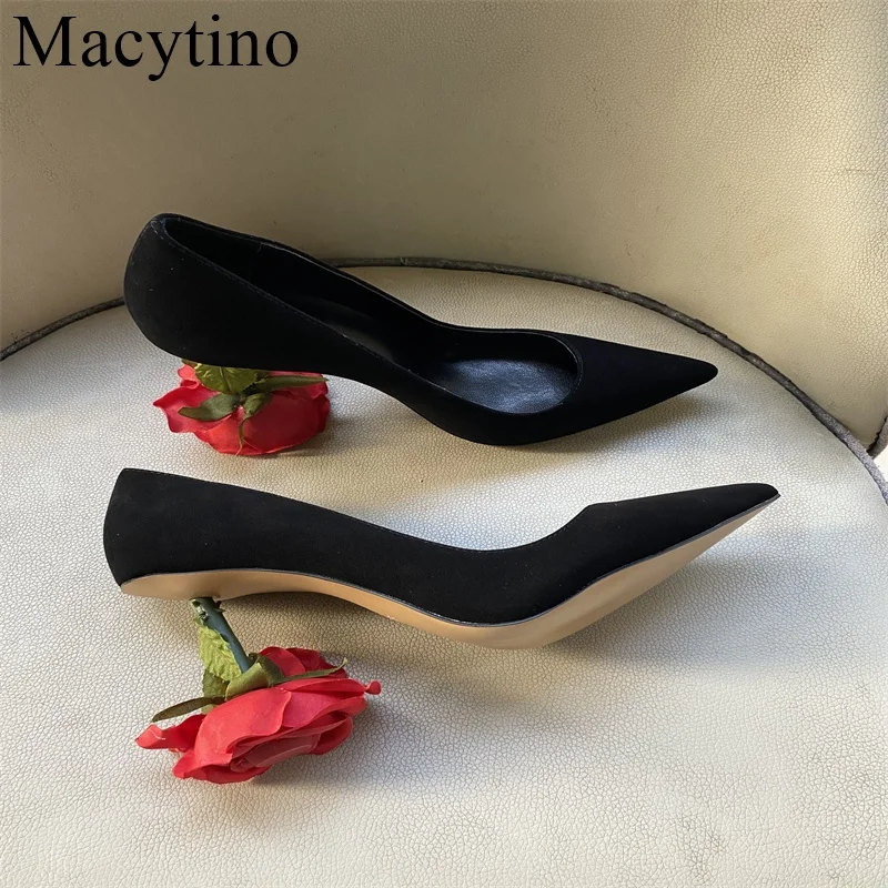 Sexy Patent Leather High Heels Pumps Women Unique Rose Flower Heel Pointy Toes Slip On Strange Style Banquet Shoes