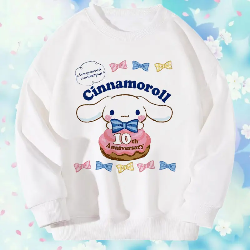 

Kawaii Cinnamoroll Hoodie for Kids Boys and Girls Sanrio Family Wear Spring and Autumn Round Neck Top