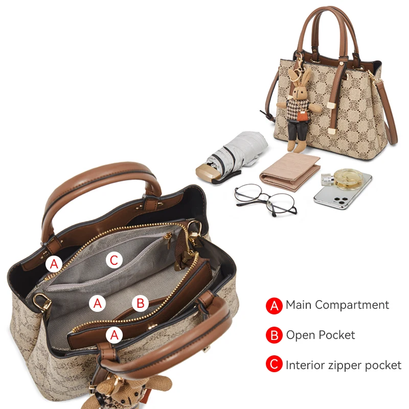 FOXER Office Commute Women's Printing Handbag PU Leather Lady Tote Mother's Crossbody Shoulder Bag Monogram Design Top Hand Bags