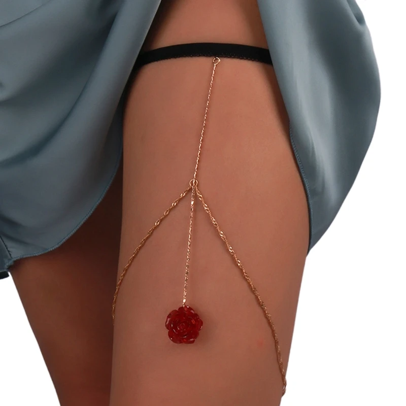

Goth Leg Chain Belt with Dangle Rose Tassel Thigh Chain Party Decor for Ladies