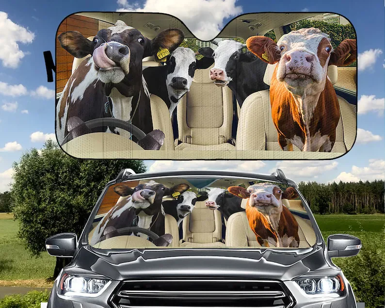 

Dairy Cows Family Driving Car Sunshade, Horses Lovers, gift for him, Car Auto Sun Shade, Car Windshield, Car Accessories, Farmin