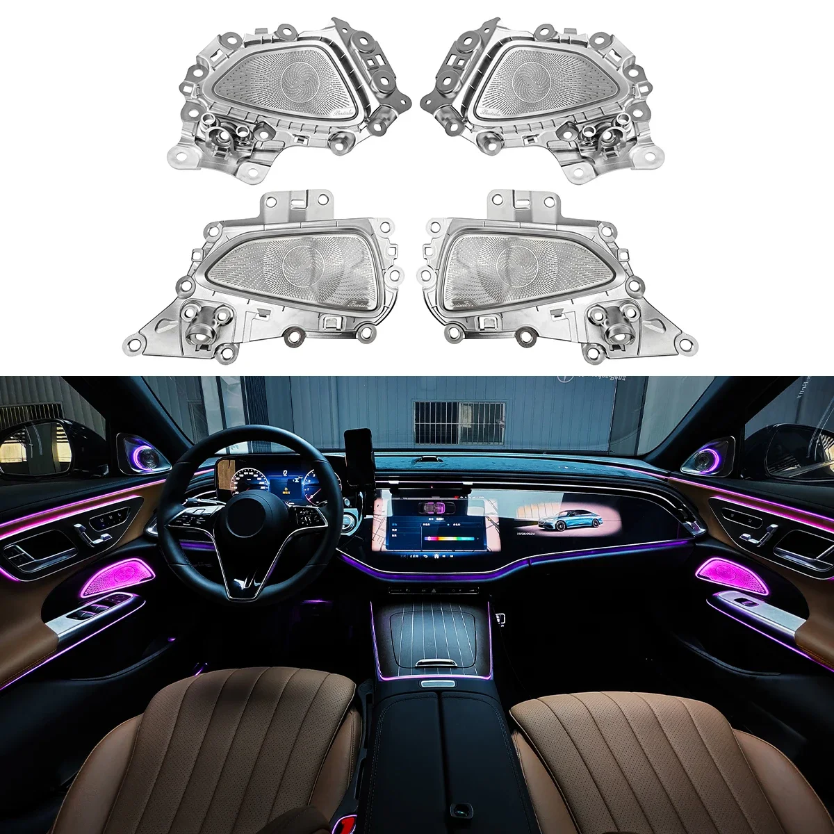

Светодиодный окружающий свет для Mercedes Benz, дверной динамик, светящаяся крышка, 64 цвета, E-Class W214 2024