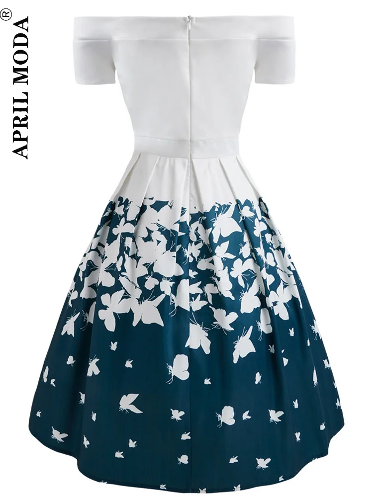 Женское винтажное вечернее платье с принтом бабочки 50s элегантное