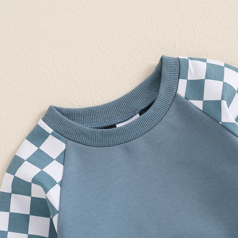 Осенний комплект для маленьких мальчиков Lioraitiin 2024-06-29 шахматная Толстовка с