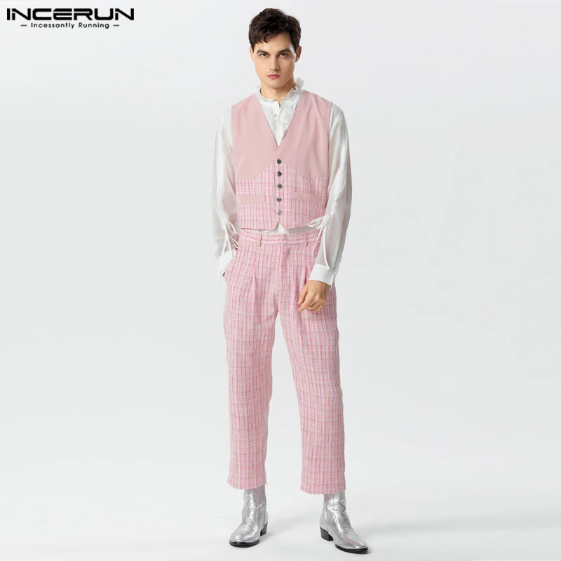 

Комплект мужской Клетчатый из жилета и брюк, с V-образным вырезом