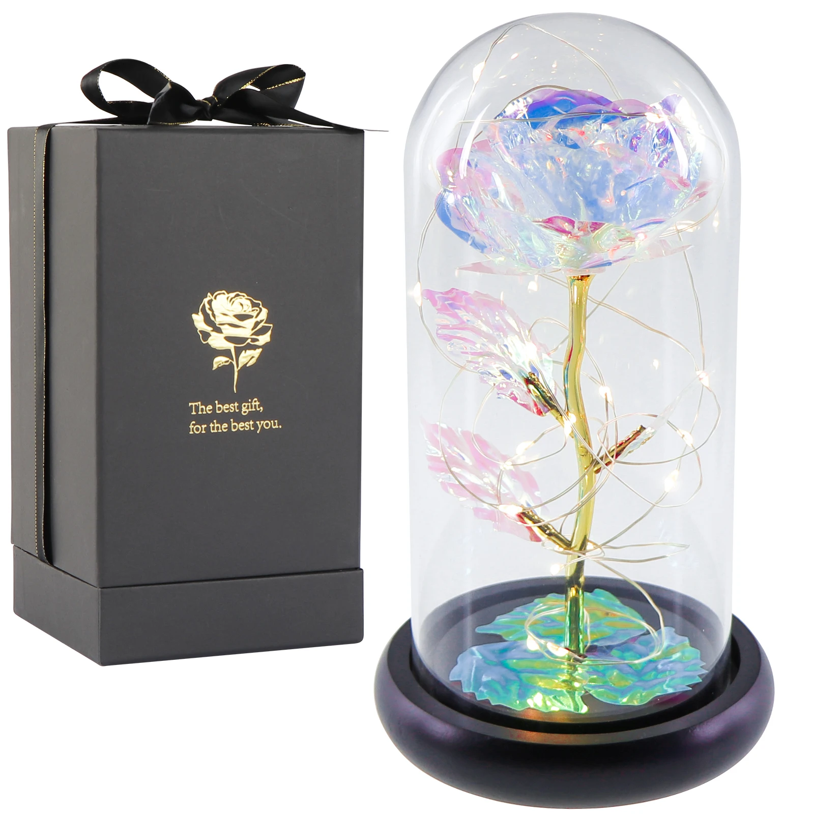 

OurWarm Colorful Artificial Flower Rose Galaxy Flower in Glass Dome with Lamp Unique for Mothers Day, Graduate, Valentine's Day