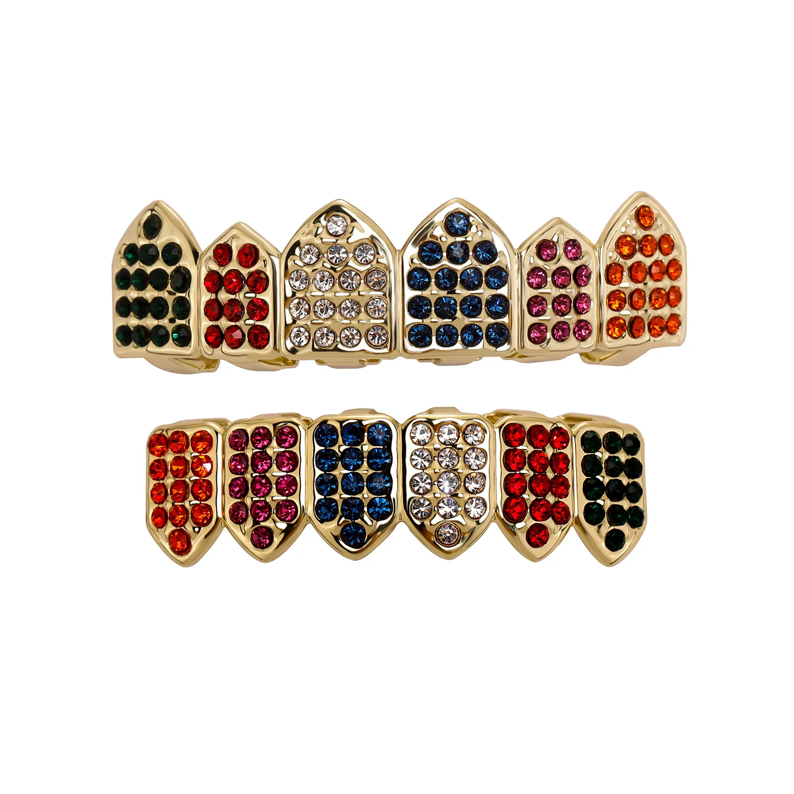 

RACHELZ Fashion Colorful Shiny Zircon Teeth Grillz Hip Hop Tooth Caps Gold Color Dental Grills Decor For Women Men Punk Jewelry