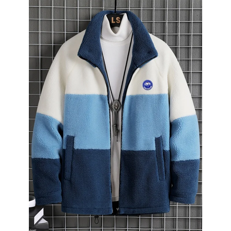 Fashion Patchwork Stand Collar Coat Thick Warm Coat Plus Size 8xl  2022 New Men's Winter Warm Coat Wool Parka