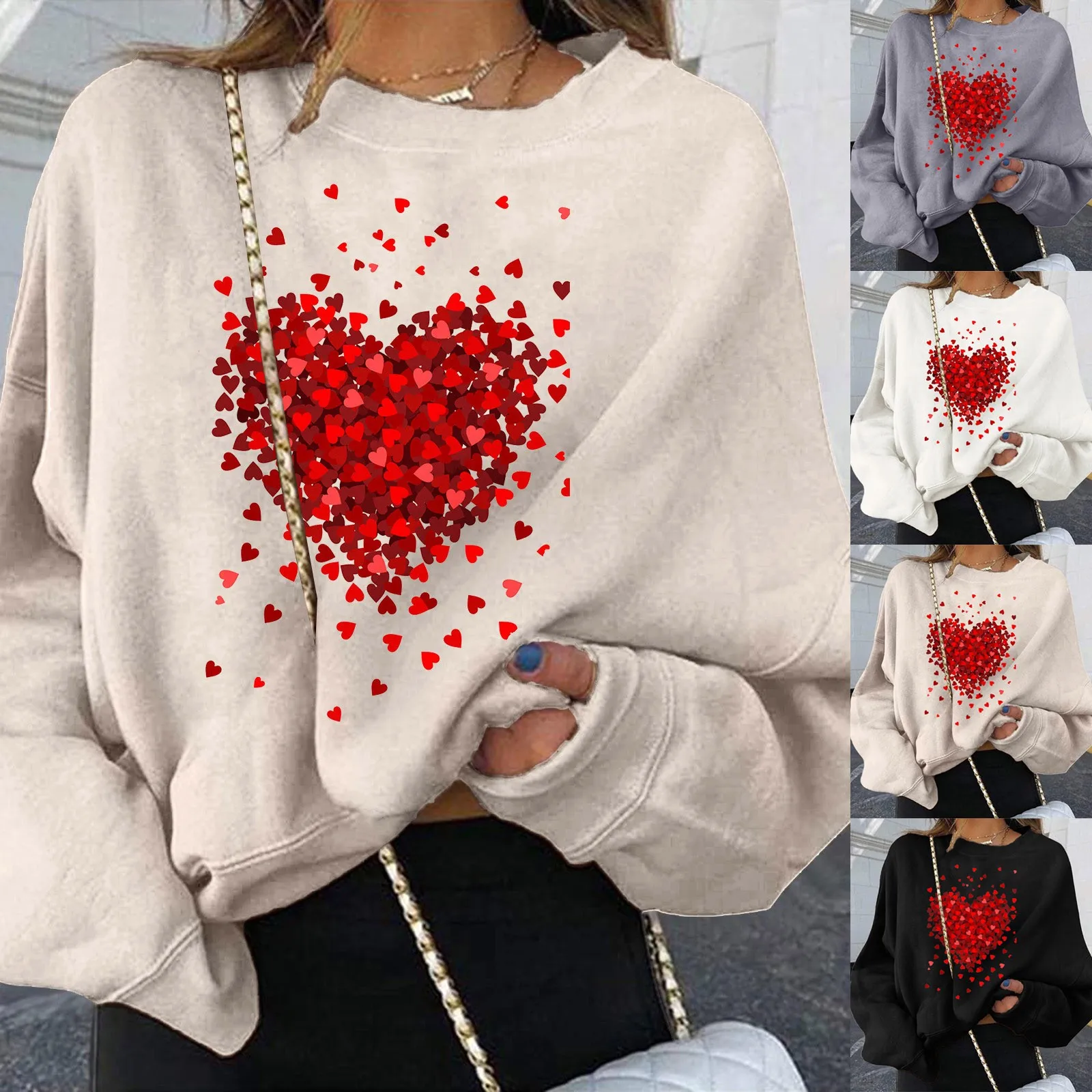 

Women Love Print Harajuku Hoodless Sweatshirt Round Neck Loose Long Sleeves Hoodless Ladies Drop Sleeve Oversize Sports Blouses