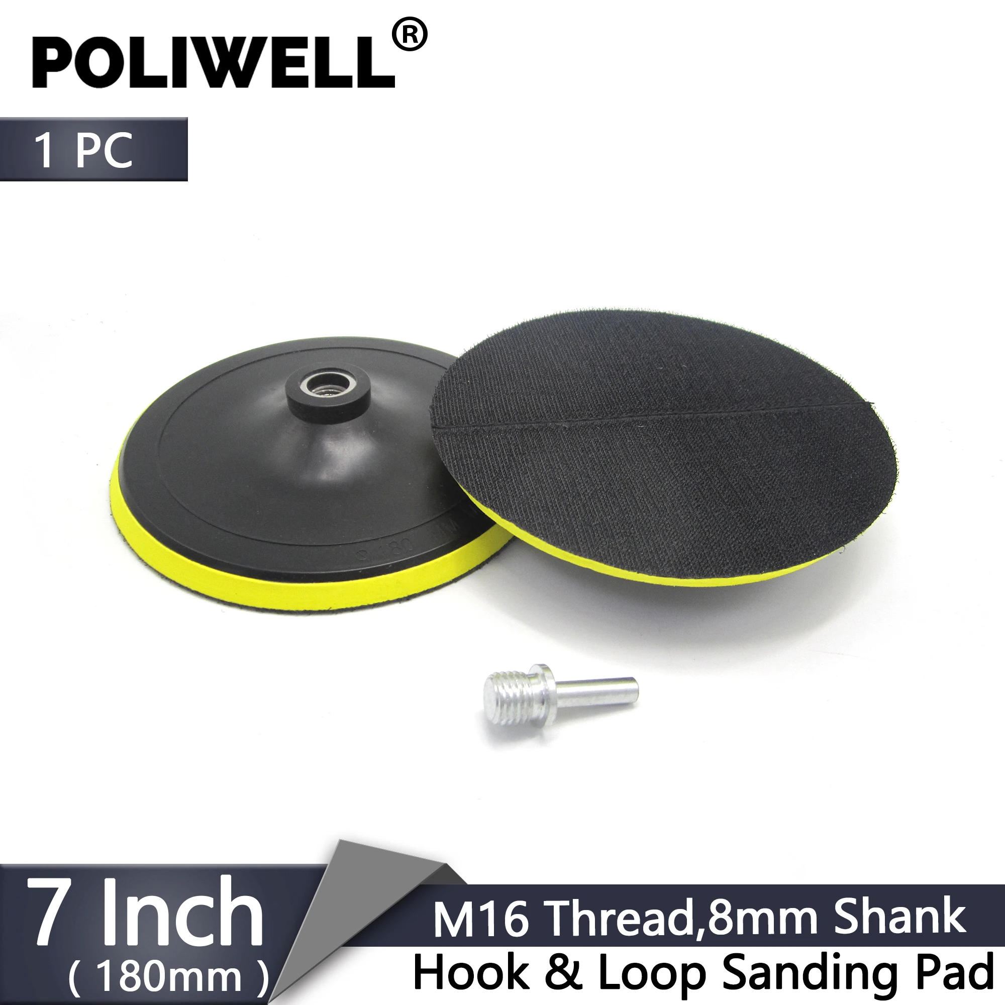 Шлифовальный круг с крючком и петлей, 7 дюймов, резьба 180 мм, хвостовик 8 мм, наждачная бумага 180 мм, подложка, аксессуары для орбитальной шлифовальной машинки M16