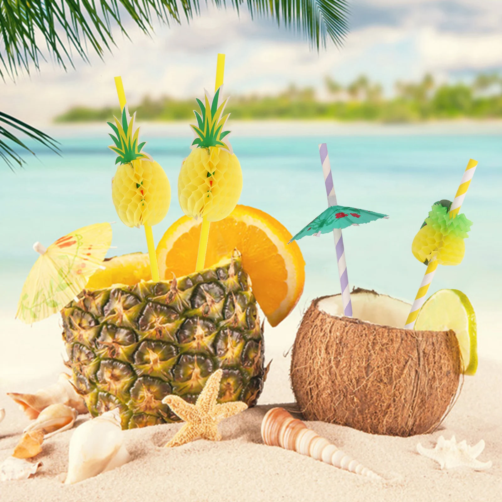 

10/50Pcs Ropical Umbrella Flamingo Pineapple Cocktail Paper Drinking Straws Juice Drinking Hawaii Summer Pool Party Decor